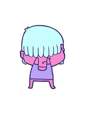 Saçları dağınık çizgi film çocuğunun hareketli baskısı.