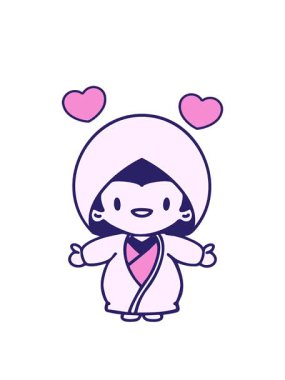 Geleneksel düğün kıyafeti giymiş mutlu bir Japon kadının kalp çarpıntısı.