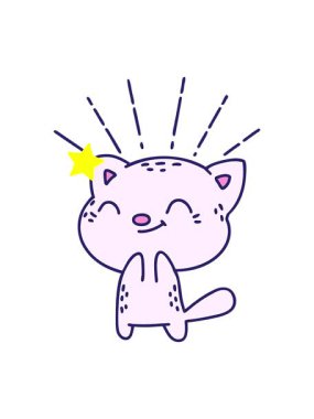 Parlayan yıldızlar dövme stili mutlu kedi animasyonunu etkiler.