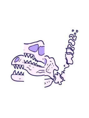 El çizimi karikatür tarzı dinozor kemiklerinin bölünmüş hareketi.