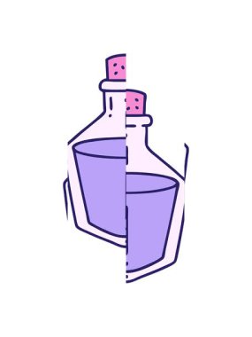 İksir şişesinin karikatürünün bölünmüş hareketi.