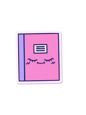 Sevimli bir çizgi film defterinin çıkartmasının yatay titreşimli animasyonu