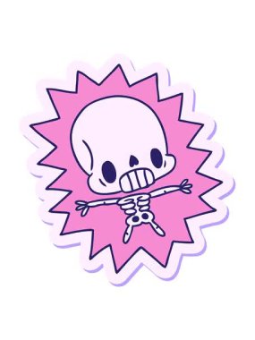 Etiket karikatür çiziminin hareketli animasyonu Kawaii elektrik şokuyla öldürülmüş iskelet.