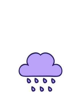 Fırtına yağmuru bulutunun sevimli çizgi filminin zıplama hareketi.