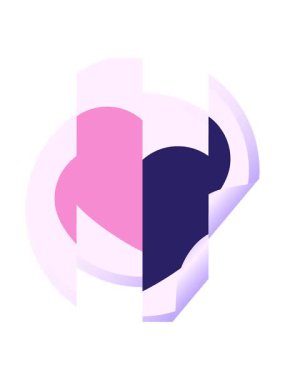 Kalp sembolü grafik illüstrasyon dairesel çıkartmasının bölünmüş hareket animasyonu