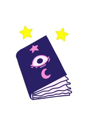 dönen yıldızlar göz küresi ile ürkütücü bir büyü kitabının animasyonu