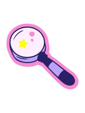 Parıldayan yıldızlar, bir büyüteçin el çizimi çizgi film karikatürü karalamalarının animasyonunu etkiler.