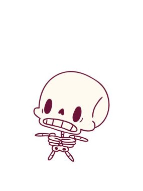 Çizgi film çizimlerinin animasyonunu genişletiyorum kawaii parlak renkli sevimli ölü iskelet