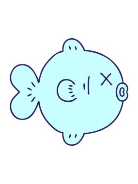 El animasyonunu salla ve duraklat. Çizilmiş komik çizgi film balıkları.