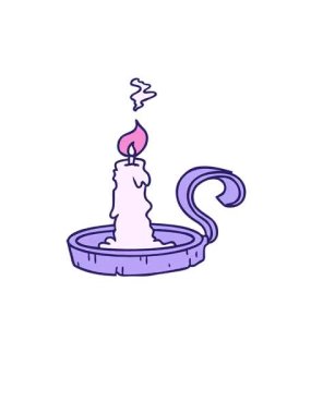 Kalk ve süzül el animasyonu çizilmiş karikatür mum tutacağı ve yanan mum