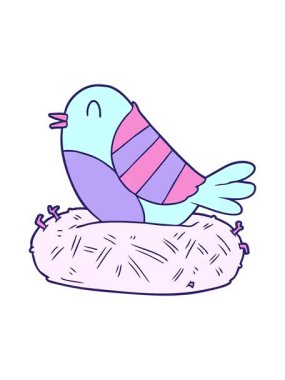 Çizgi film kuşunun yuvadaki canlandırmasını renklendir