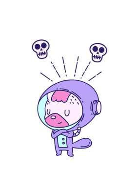 Astronot kostümlü dövme stili hayvanın kafatası animasyonu