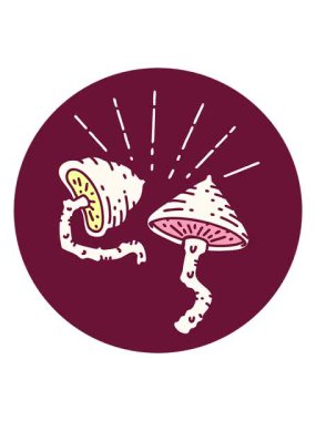 Dövme stili bir mantarın parlak renkli ikonunun hareketli animasyonunu oynat