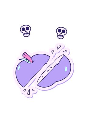 Çizgi film dilimlenmiş elma etiketinin kafatası animasyonu.