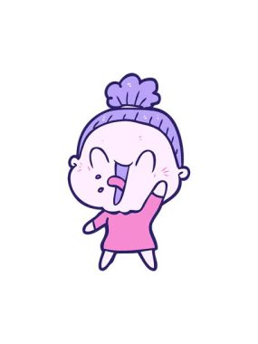 Çizgi film kahramanı, mutlu yaşlı bir kadının efekt animasyonu