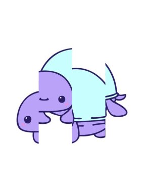 Garip çizgi film kaplumbağasının bölünmüş hareket animasyonu