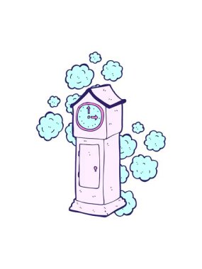 karikatür tozlu eski büyükbaba saatinin animasyonunu renklendir