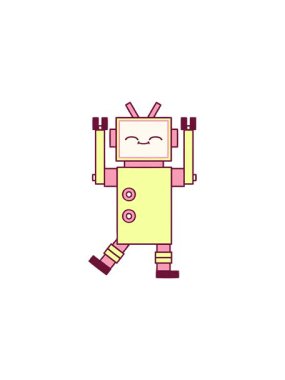 Parlak renkli şirin robot çizgi filminin yıldız patlaması etkisi animasyonu