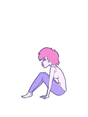 Çizgi filmdeki kadının oturuş animasyonunu genişletiyorum.