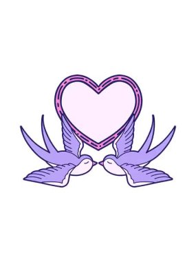 Kırlangıçların çizgi filminde dönen hareketler ve bir kalp.