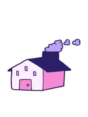 Çizgi film karikatür evinin hareketli animasyonunu dumanı tüten bacasıyla