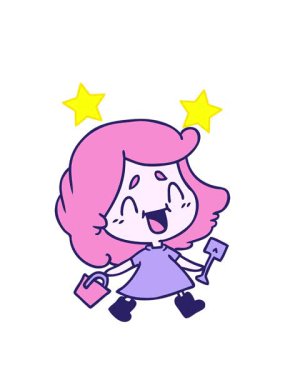 dönen yıldızların serbest çizim çizimi kova ve kürek ile sevimli kawaii kız çizgi filmi