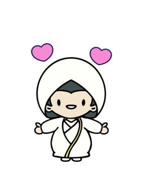 Geleneksel düğün kıyafetli mutlu Japon kadının kalp hareketlerini canlandırması.