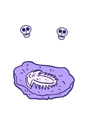 karalama stili çizgi filmin dönen kafatası animasyonu antik fosil