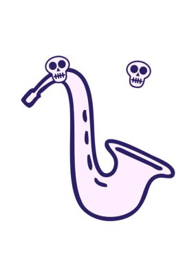 Kafatası animasyonları dönen bir müzik saksafonunun sevimli çizgi filmi.