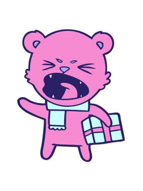 Bir hediye ile ayı karakterinin titreşimli hareketi