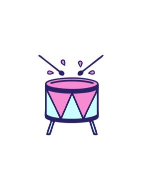 Bir davul illüstrasyonunun sevimli karikatürünün radyoaktif parlak animasyonu