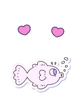 Karikatür çizilmiş garip bir el çıkartmasının dönen kalpleri canlandırması.