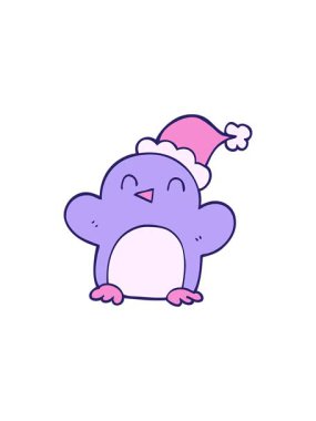 Çizgi film karalama pengueninin Noel şapkası taktığı yıldız patlaması animasyonu