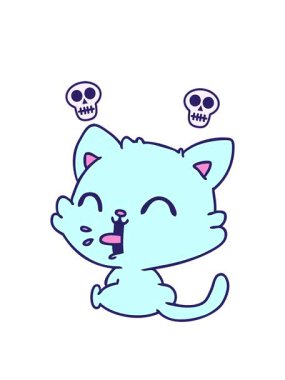 Şirin kawaii kedisinin kafatası animasyonu.