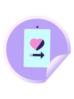 Cep telefonu grafik vektör illüstrasyon dairesel etiketindeki flört uygulamasının titreşimli hareket canlandırması