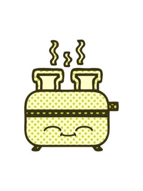 Bir tost makinesinin çizgi roman tarzı çiziminin renk animasyonu değişiyor