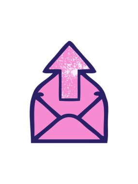 Oklu bir zarfın retro grunge desen çizgi filminin basınçlı canlandırması