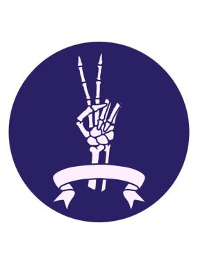 Bir iskelet dövmesinin canlandırma efekti barış işareti veriyor