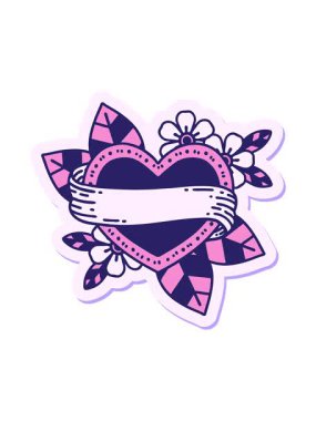 Dövme çıkartmasının geleneksel kalp ve bayrak stilinde ışıltılı bir etkisi vardır.