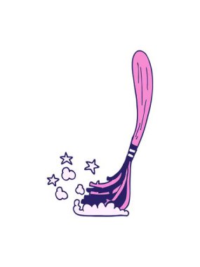 Karikatür karalama sihirli süpürgenin dönen hareketi