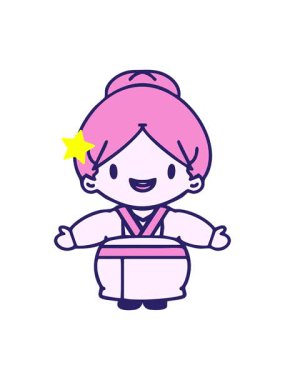 Parıldayan yıldızlar kolları açık mutlu bir Japon kadının animasyonunu etkiler.