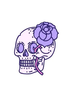 Bir kafatası ve gülün ikonik dövme görüntüsünün dikkat çekici animasyonu