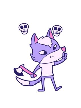 Dost canlısı kurt kafatası animasyonu barış işareti veriyor.