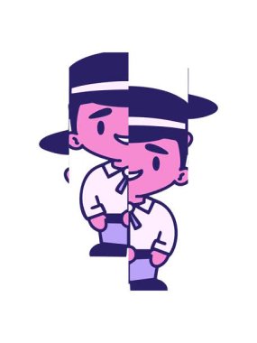 Geleneksel kıyafet karikatüründeki Brezilyalı adamın bölünmüş hareketi