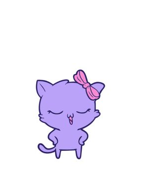 Kafasında yay, kalçasında el olan çizgi film kedisinin animasyonunu genişletiyorum.