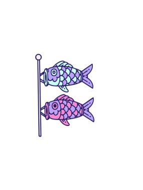 Japon koinobori sazan balığının yatay titreşimli animasyonu