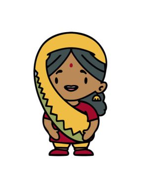 Geleneksel giysiler içindeki Hintli kadının hareketli animasyonu