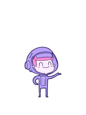 Mutlu çizgi film astronot karakterinin animasyonunu genişletiyorum.