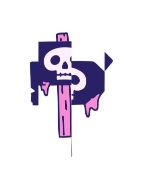 Kafatası olan ürkütücü bir cadılar bayramı tabelasının karikatürü bölünmüş hareket animasyonu