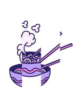 Buharı tüten bir tabak eriştenin yemek çubuğuyla hareketli animasyonu.